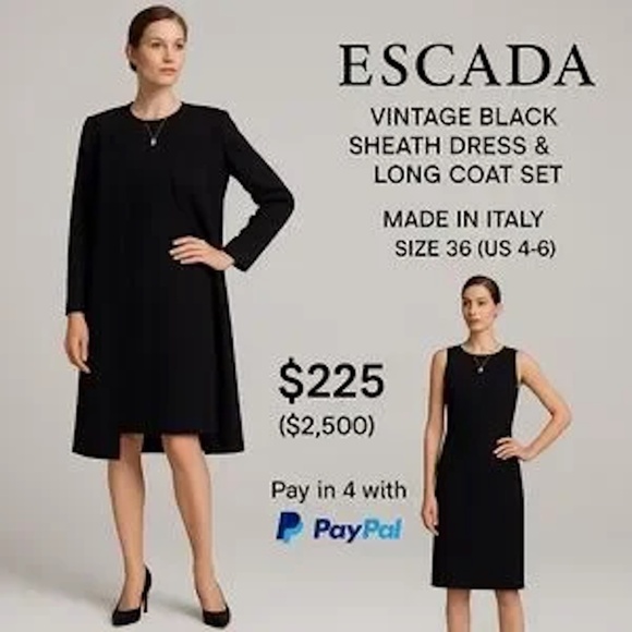 2 piece Escada Black Dress with Matching Coat  Made in Italy 🇮🇹 - Picture 1 of 15